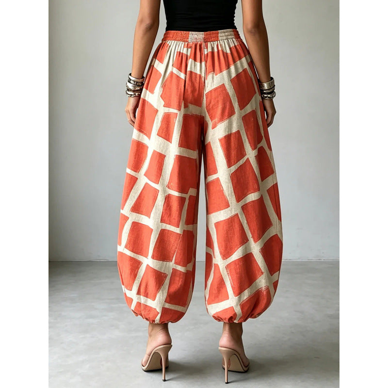 Damen Weite Haremshose im Balloon-Stil mit elastischem Bund und grafischem Karomuster Shop Nory