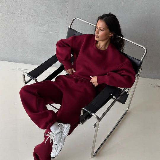Damen lässiger Sport-Loungewear-Anzug mit crop Schnitt und weitem Bein