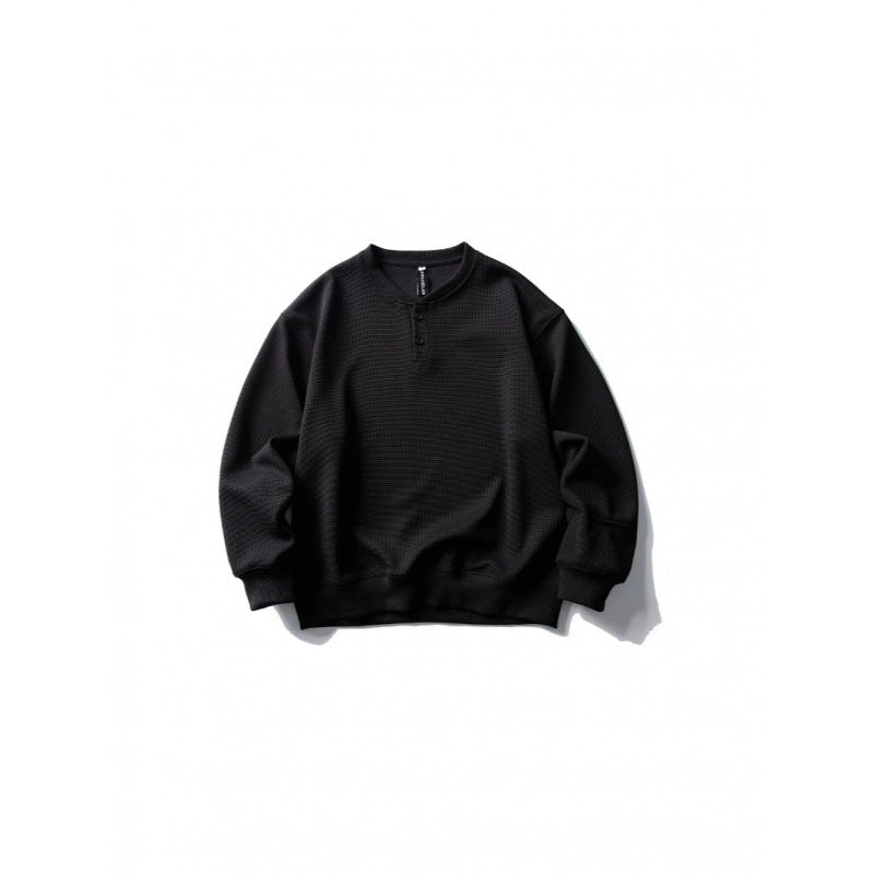 Unisex Waffelstrick-Henley-Sweatshirt im Oversize‑Cut mit Knopfleiste Shop Nory