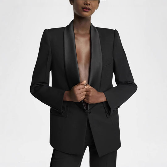 Damen Elegantes Smokingset mit Satin-Schalkragen und weitem Palazzohosen-Schnitt Shop Nory