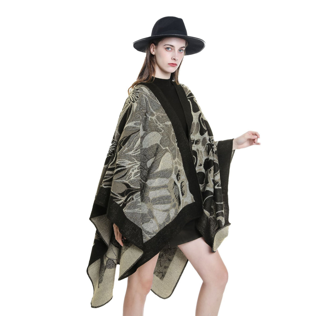 Damen Wollmix‑Jacquard‑Umhang mit offener Kimono‑Silhouette Shop Nory