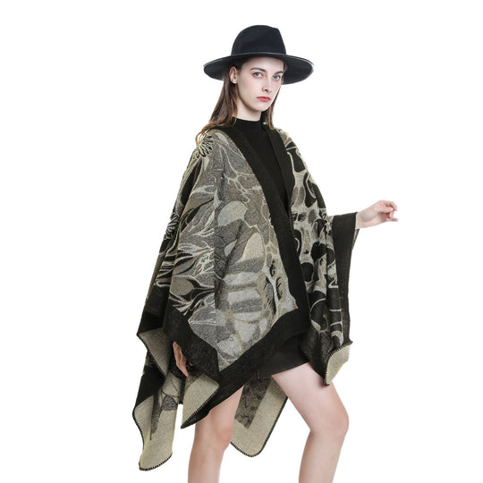 Damen Wollmix‑Jacquard‑Umhang mit offener Kimono‑Silhouette Shop Nory