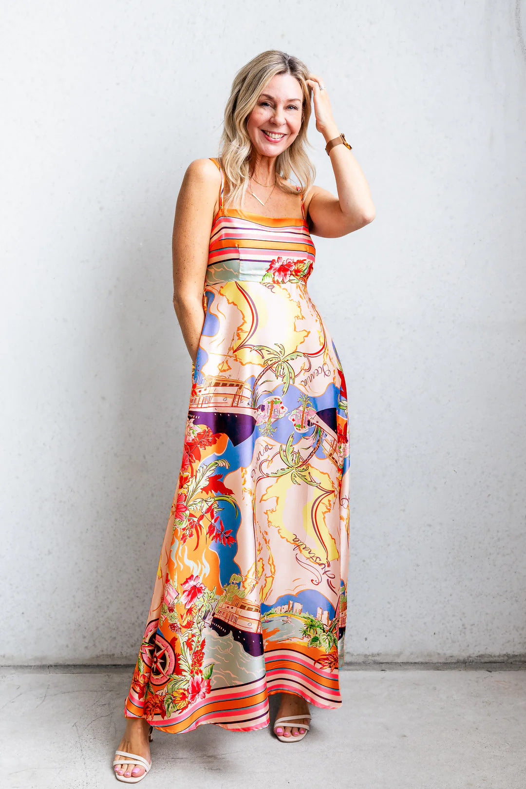 Damen Maxi-Kleid mit aufregendem Grafikdruck und verspieltem Design