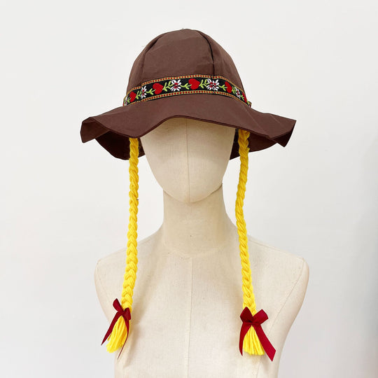 Damen nan verspielter Sonnenhut mit geflochtenen Zöpfen, besticktem Stirnband und breiter Krempe Shop Nory