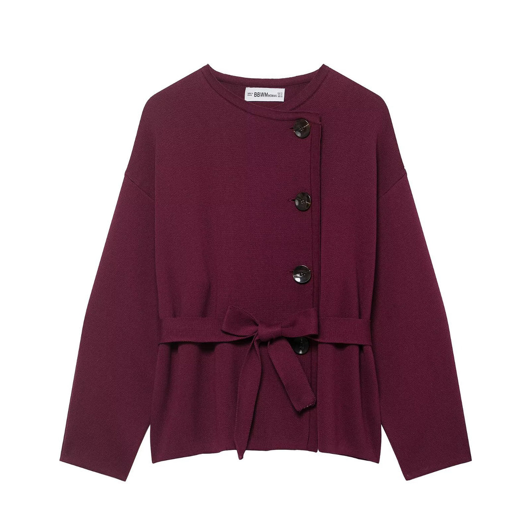 Damen Strickjacke mit asymmetrischer Knopfblende und Taillengürtel Shop Nory