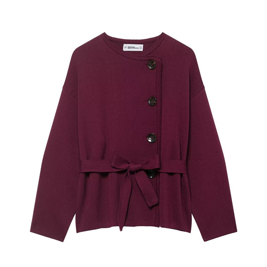 Damen Strickjacke mit asymmetrischer Knopfblende und Taillengürtel Shop Nory