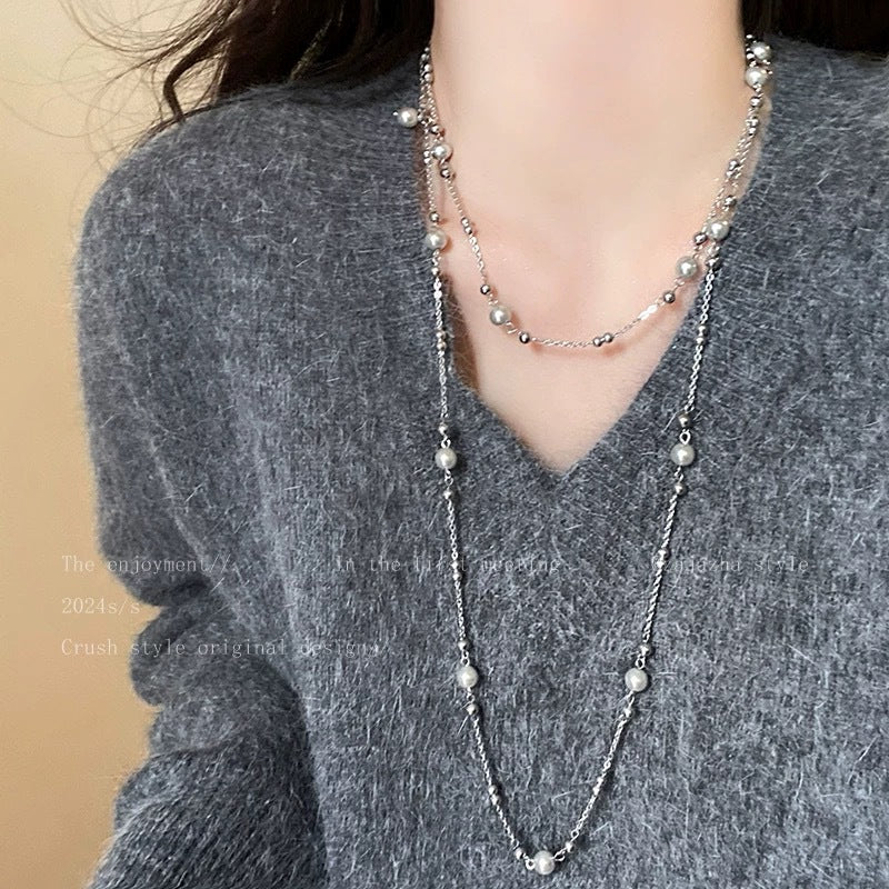 Damen Kette mit eleganten Perlen- und Metallakzenten Shop Nory