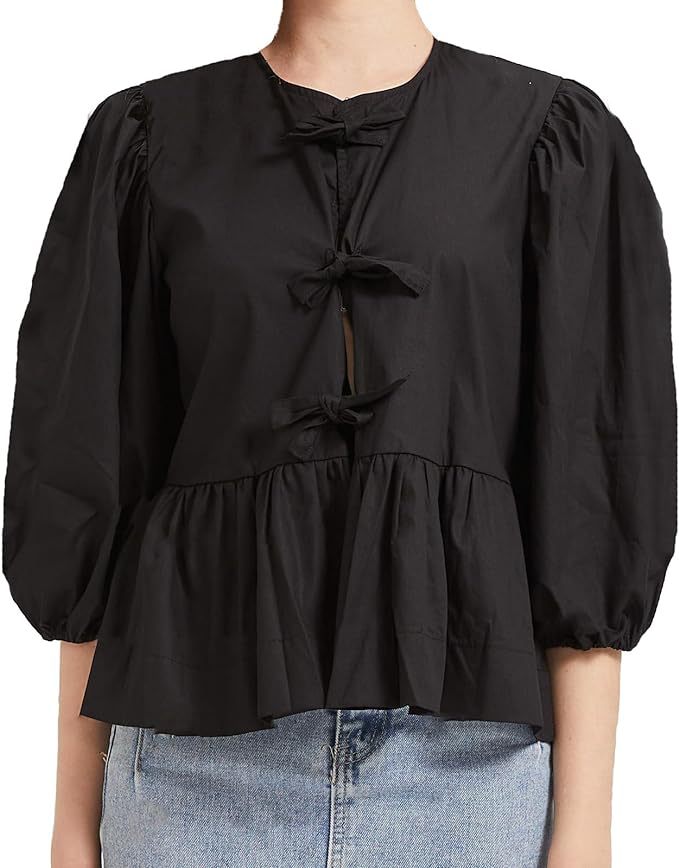 Damen Bluse mit voluminösen Ärmeln und modischem Leopardenmuster