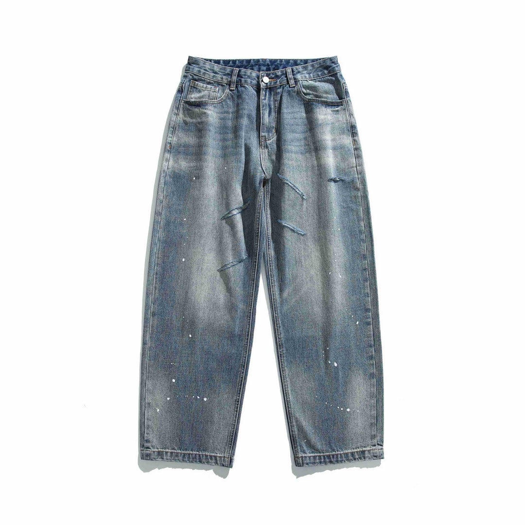Damen Hochtaillierte lockere Jeans mit Used‑Effekt und Farb‑Splatter Shop Nory