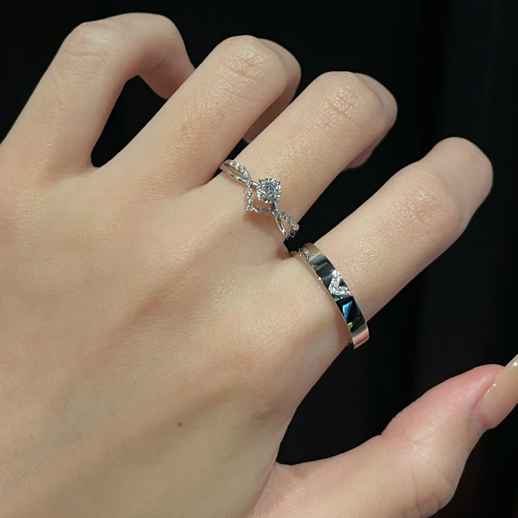 Damen Zarter Ring mit funkelndem Zirkonia und eleganter Welle Shop Nory