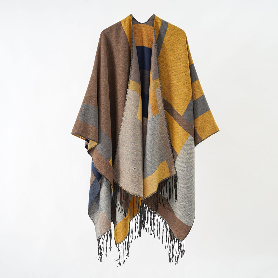 Damen Jacquard-Überwurfponcho im Cape-Schnitt mit feinem Fransensaum Shop Nory