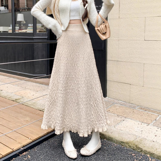 Damen Eleganter Maxirock mit strukturiertem Wellenmuster Shop Nory