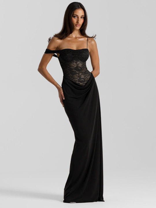 Damen Elegantes Abendkleid mit Spitzenoberteil und fließendem Rockteil Shopnory