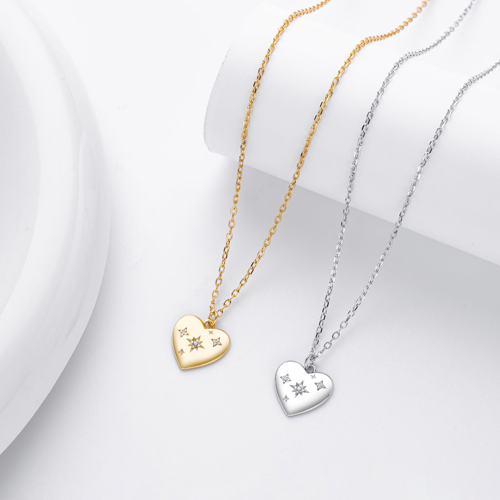 Damen Halskette mit herzförmigem Anhänger aus hochwertigem 925 Sterling Silber und funkelnden Zirkonen Shop Nory
