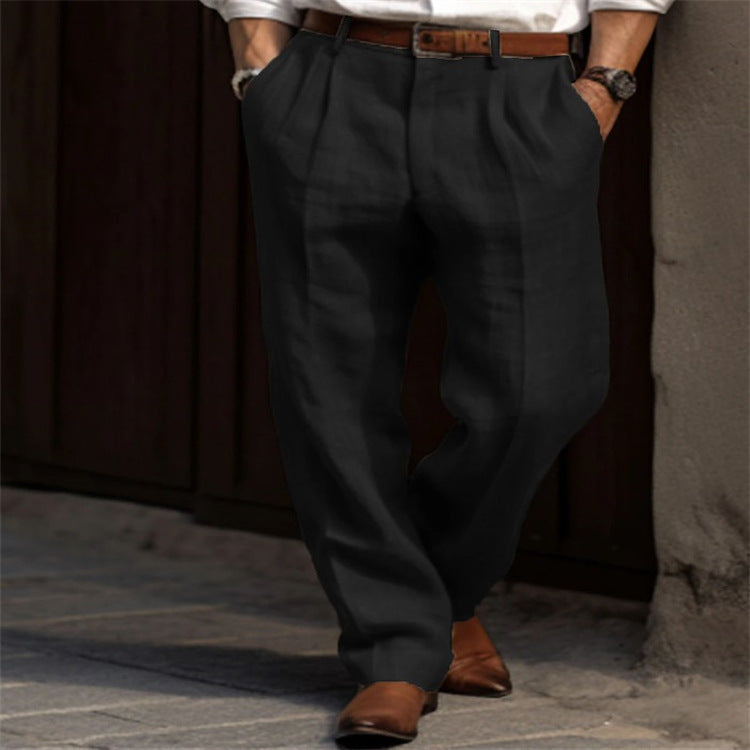 Herren elegante Leinenhose mit Bundfalten