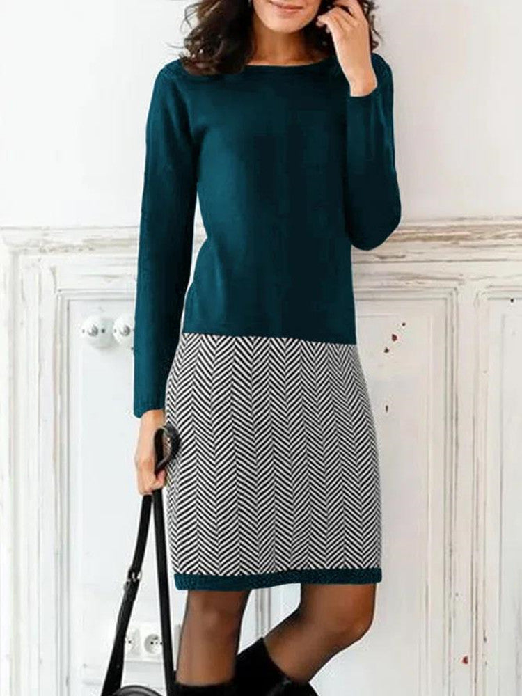 Elegantes Damen Strickkleid mit Chevron-Muster für Alltag & Büro
