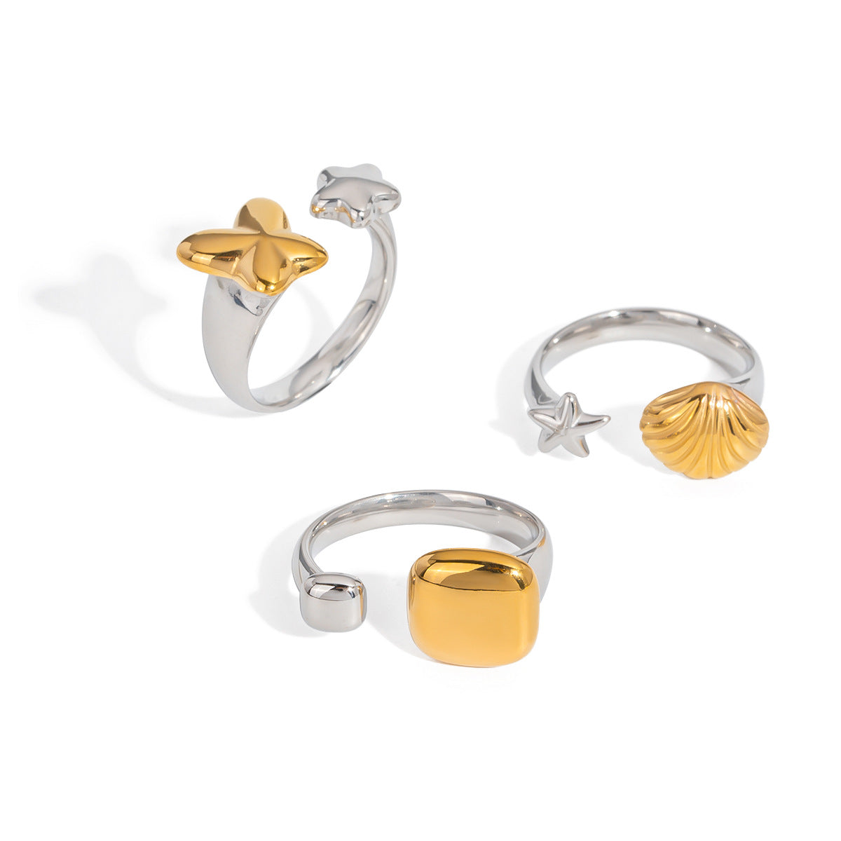 Damen verstellbarer Ring aus Edelstahl mit eleganten geometrischen Formen Shop Nory