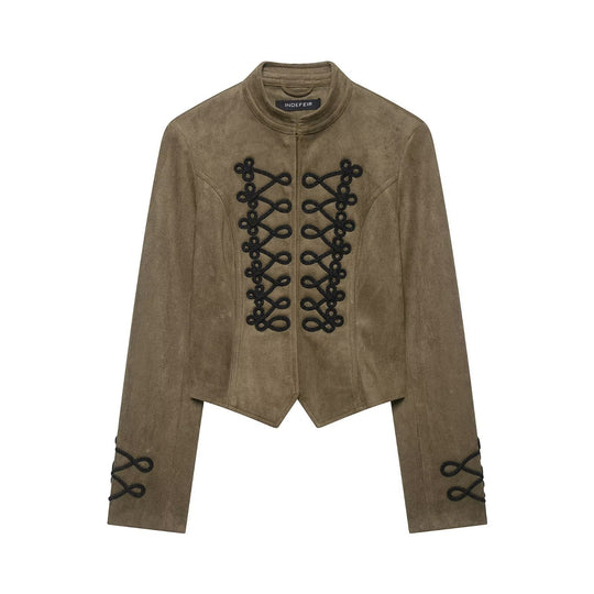 Damen Cropped Veloursjacke mit militärischer Zierkordel und taillierter Schnittführung Shop Nory