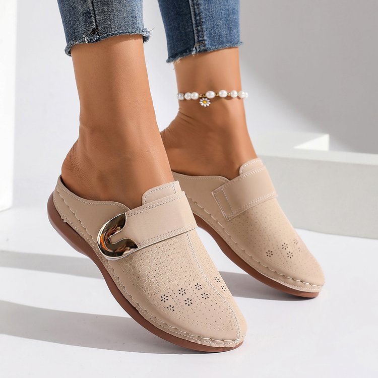 Damen Clogs mit dekorativer Schnalle und atmungsaktiver Oberflächenstruktur