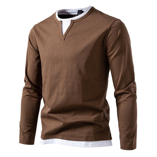 Herren Langarmshirt mit modernem V-Ausschnitt und coolen Layering-Details
