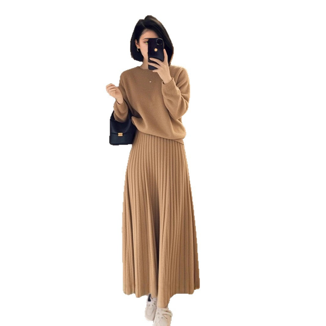 Damen Oversize-Strickpullover und plissierter Maxi-Rock Set Shop Nory
