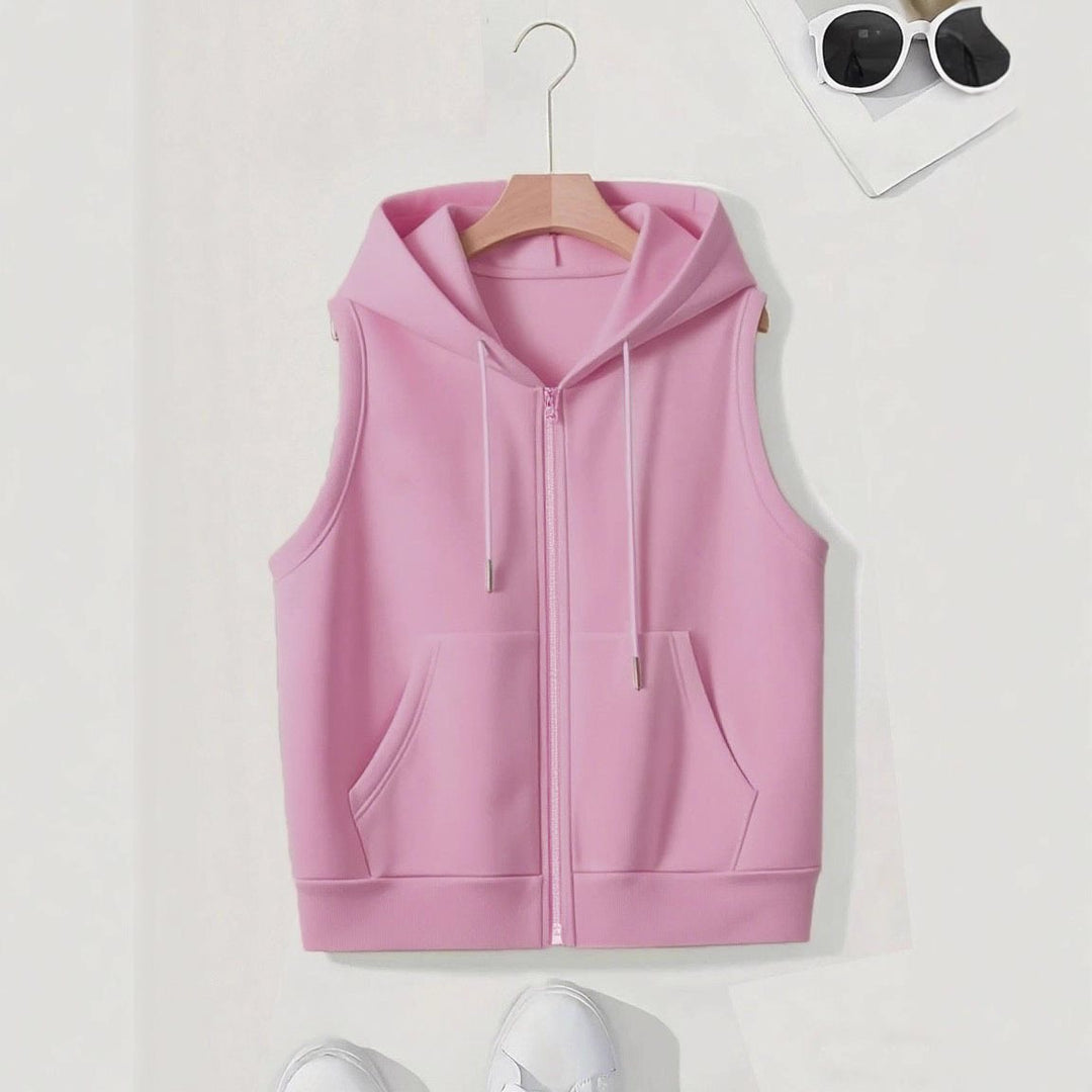 Damen Ärmellose Zip‑Hoodie‑Weste aus weichem Sweat mit Kängurutaschen Shop Nory