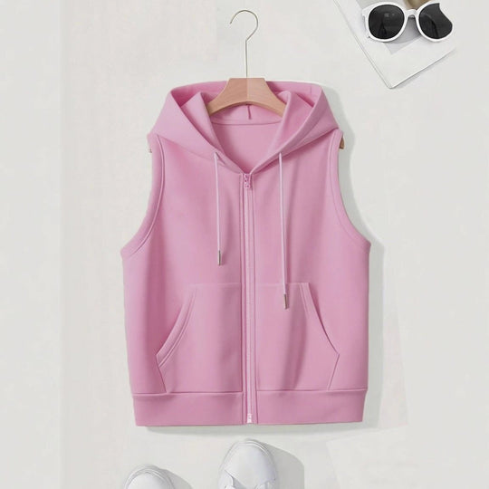 Damen Ärmellose Zip‑Hoodie‑Weste aus weichem Sweat mit Kängurutaschen Shop Nory