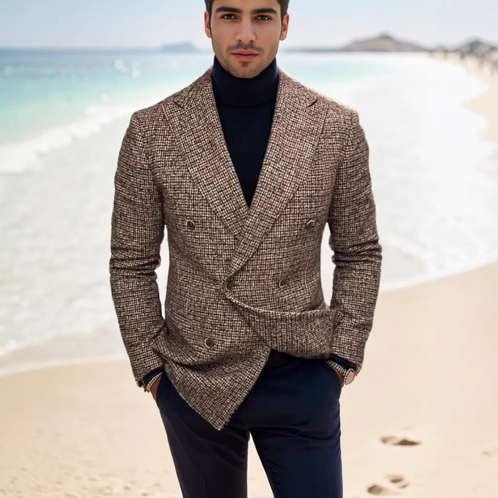 Herren nan zweireihiger strukturierter Wollmix-Blazer mit Peak-Revers und tailliertem Schnitt Shop Nory