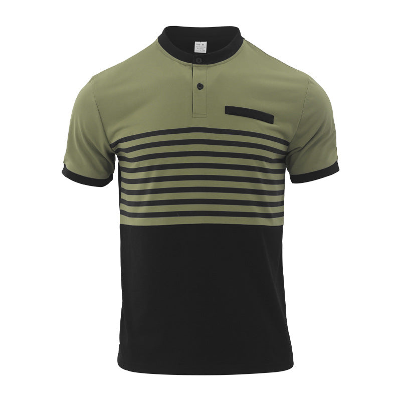 Herren nan kurzärmeliges Streifen-Kurzarmshirt mit Knopfleiste, Stehkragen und Brustpaspel Shopnory
