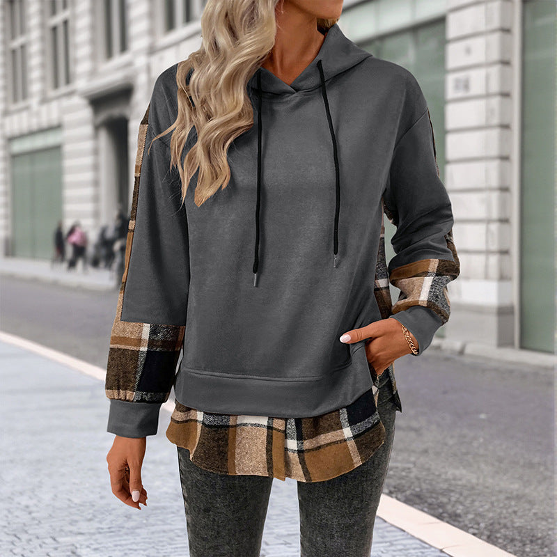 Damen Modische Kapuzenjacke mit Karomuster Shop Nory