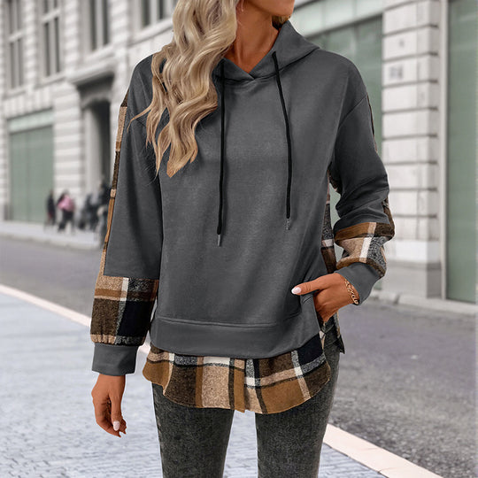 Damen Modische Kapuzenjacke mit Karomuster Shop Nory