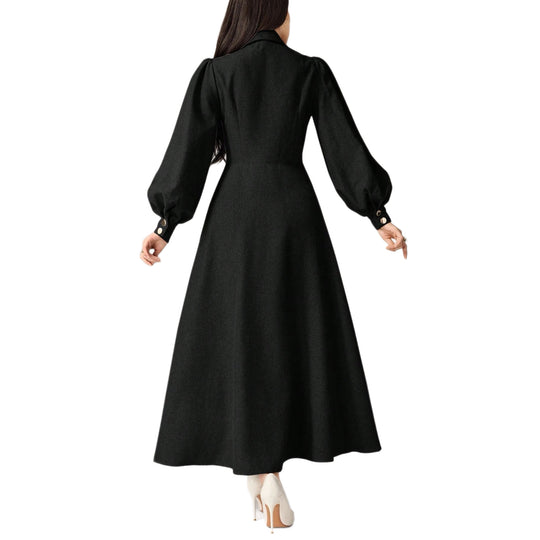 Damen Tailliertes Midikleid mit Ballonärmeln und Reverskragen Shop Nory