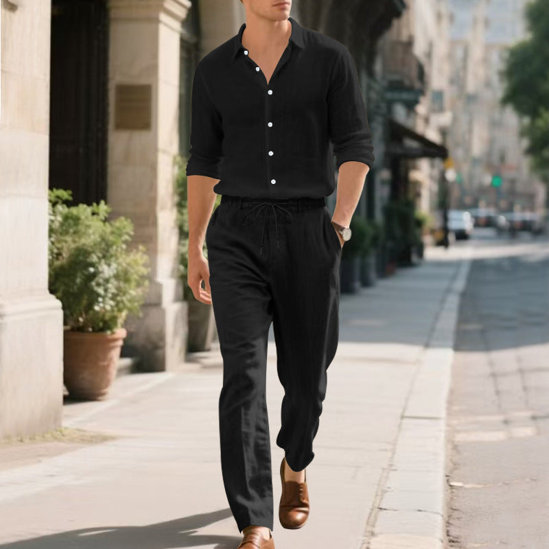 Herren lässige Leinen-Hose mit verstellbarem Kordelzug und modernem Schnitt