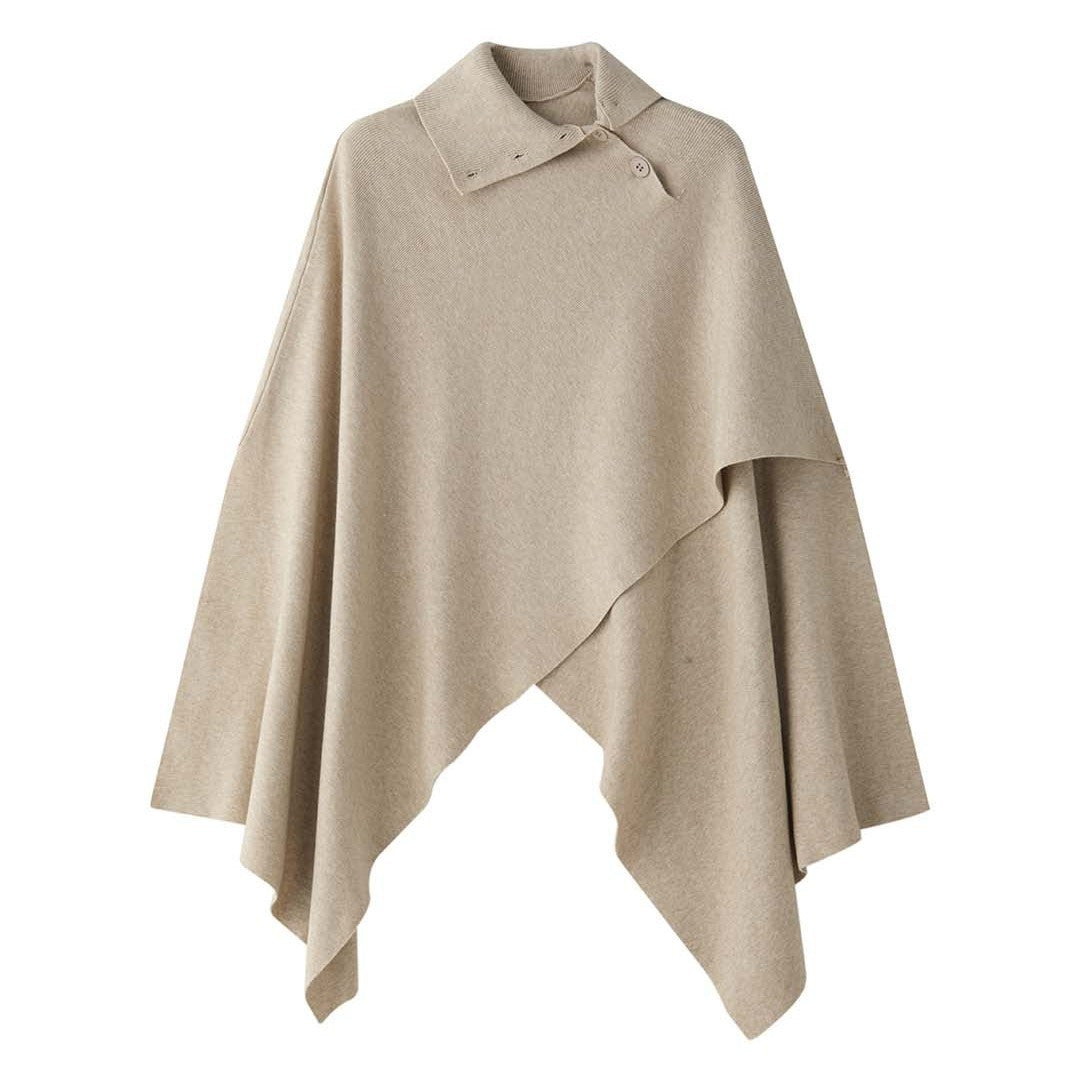 Damen Asymmetrisches Strickponcho mit Knopfkragen und Oversize-Silhouette Shop Nory