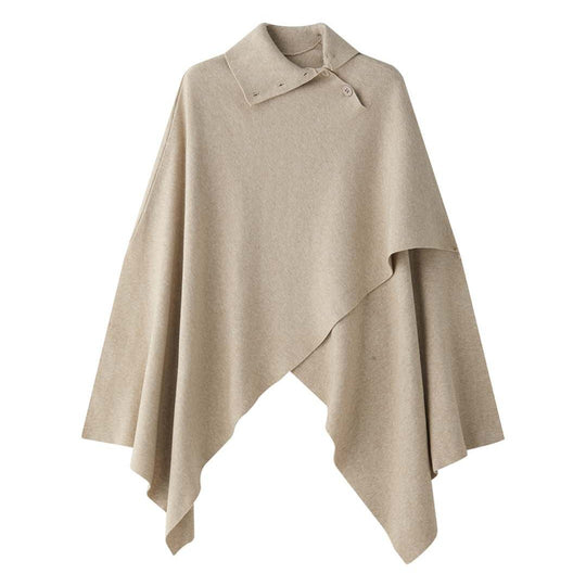 Damen Asymmetrisches Strickponcho mit Knopfkragen und Oversize-Silhouette Shop Nory