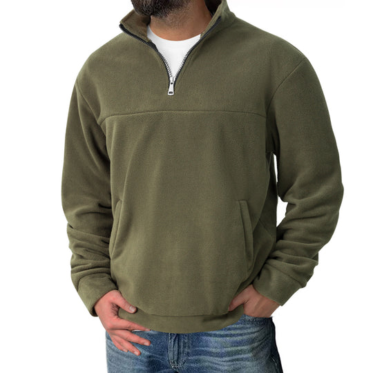 Herren Fleece-Halbzip-Pullover mit Stehkragen und Kängurutasche Shop Nory