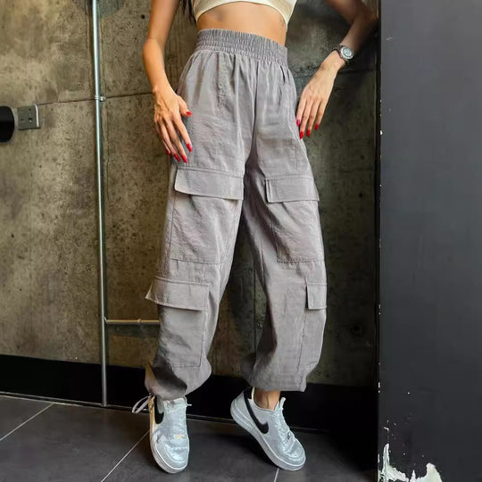Damen Cargo-Haremshose mit hoher elastischer Taille und aufgesetzten Klappentaschen Shop Nory