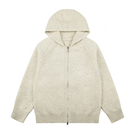 Unisex Weitgeschnittener Kapuzenstrickcardigan mit durchgehendem Reißverschluss und Raglanärmeln Shop Nory