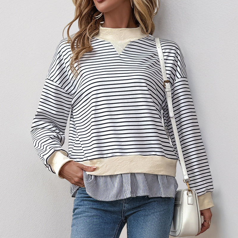 Damen Lässiges Ringel-Sweatshirt mit Lagenoptik-Saum Shop Nory