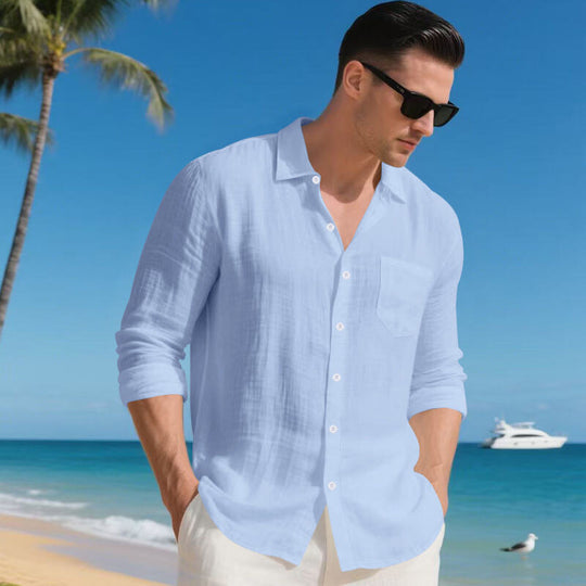 Herren Urlaubstaugliches Relax-Kragenhemd aus Leinenmix mit Brusttasche Shop Nory