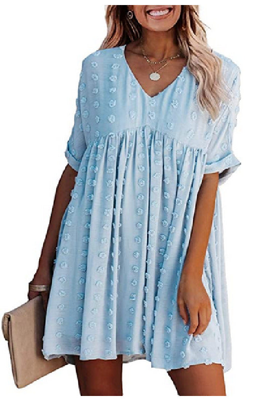 Locker Sitzendes Kurzärmliges Weites Taillenkleid