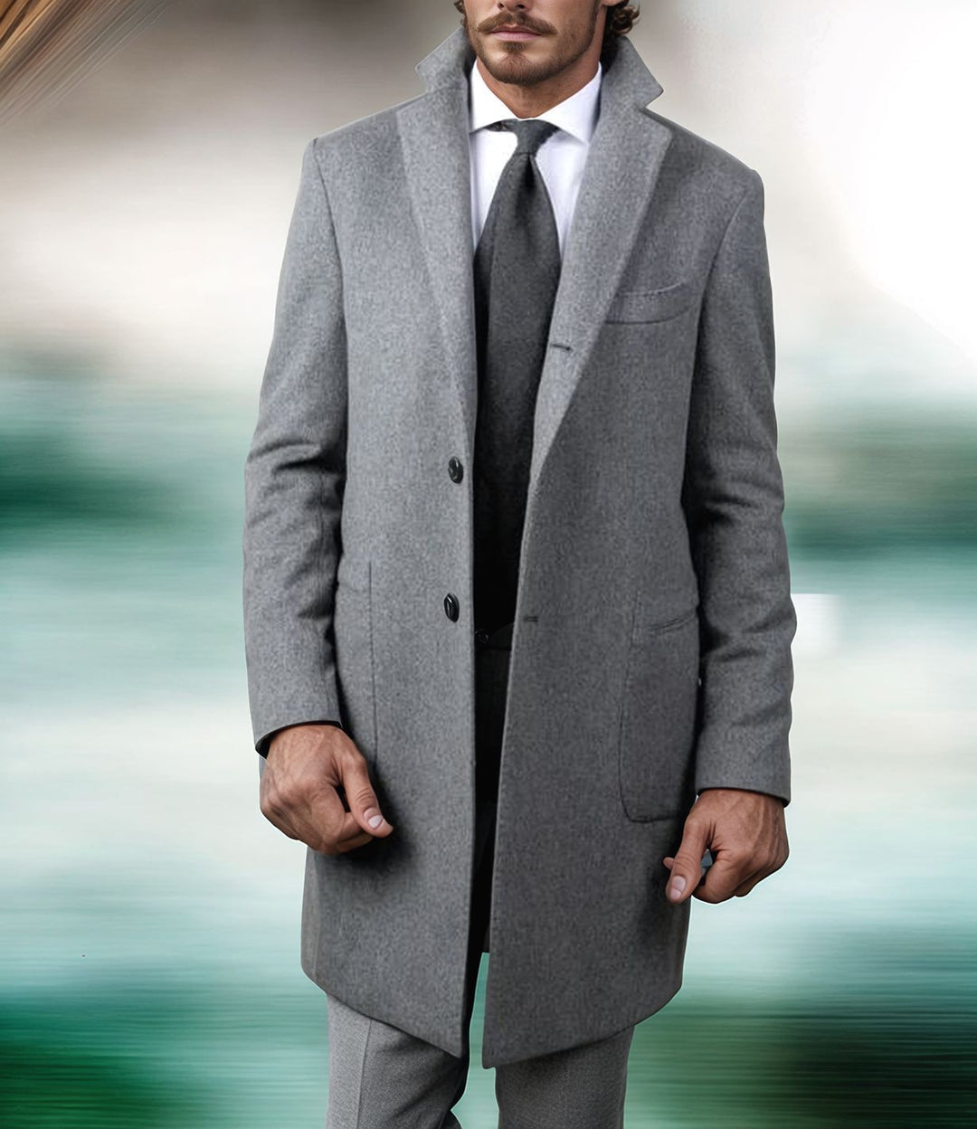 Herren Langer taillierter Wollmantel mit Reverskragen und Pattentaschen Shop Nory