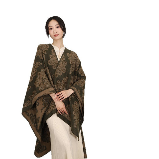 Damen Oversize-Wickelcape mit doppelseitigem Jacquard und asymmetrischem Zipfelsaum Shop Nory
