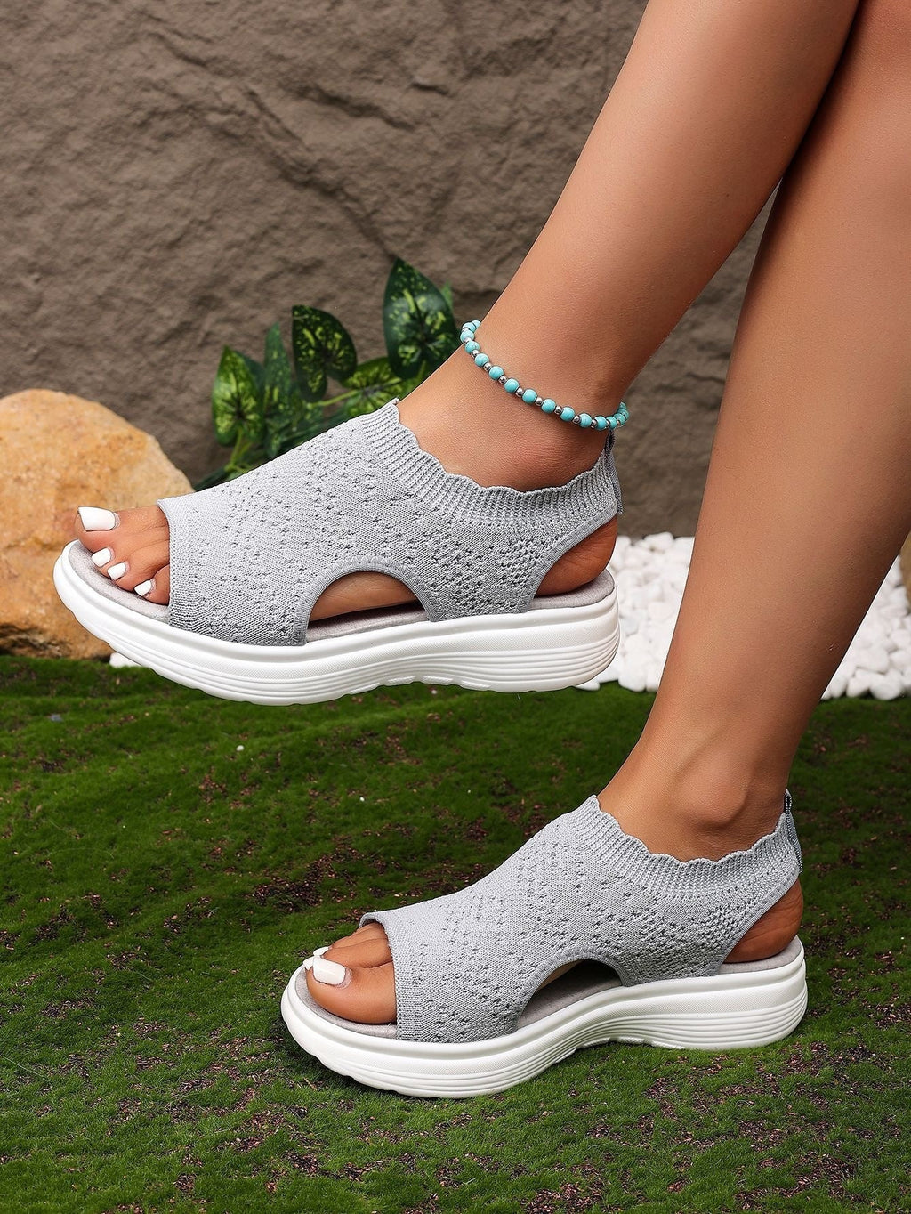 Damen Bequeme Plateau-Sandalen mit elastischem Obermaterial und atmungsaktiver Sohle Shopnory