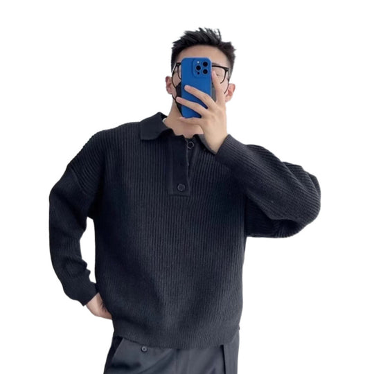 Herren Feinstrick-Polo-Pullover mit Halbschlupf‑Knopfleiste, Rippstruktur und Seitenschlitzen Shop Nory