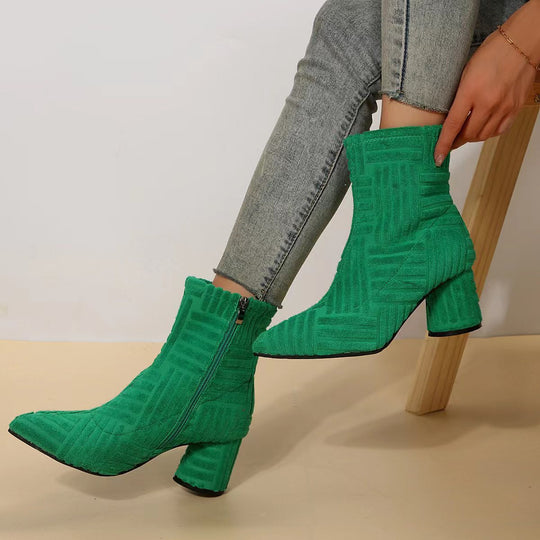 Damen Texturierte Ankle-Boots aus Frottee mit spitz zulaufender Vorderkappe und Blockabsatz Shop Nory