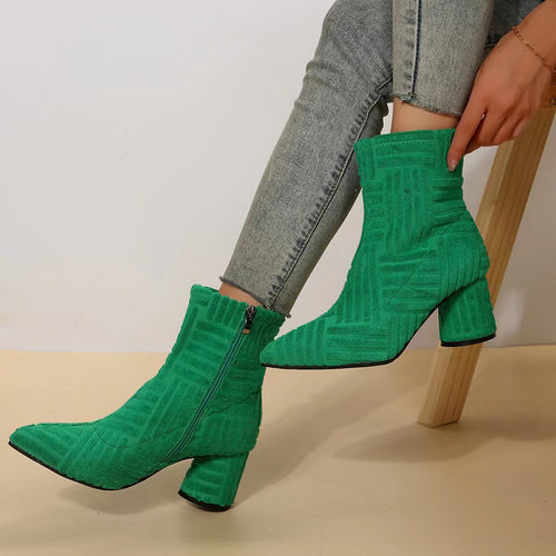 Damen Texturierte Ankle-Boots aus Frottee mit spitz zulaufender Vorderkappe und Blockabsatz Shop Nory