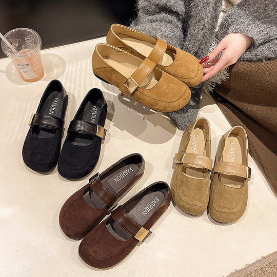 Damen Ballerina-Schuhe mit modischer Schnalle und weichem Wildlederoberteil
