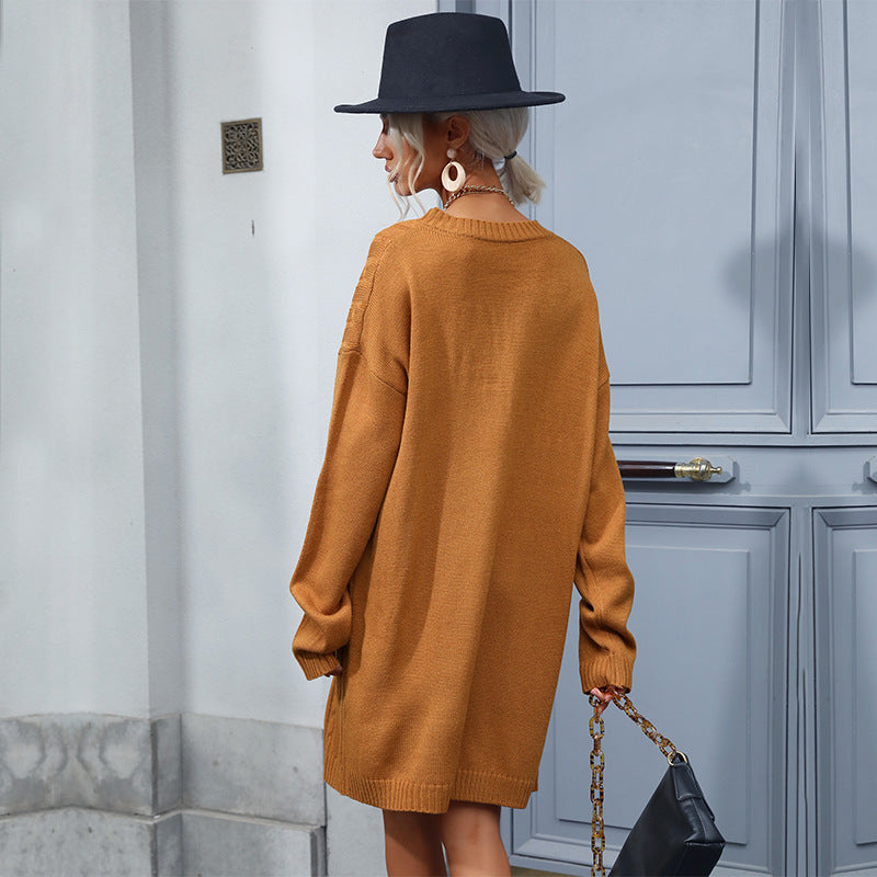 Damen Strickkleid mit Zopfmuster, lässiger Oversize-Passform und Taillengürtel Shop Nory