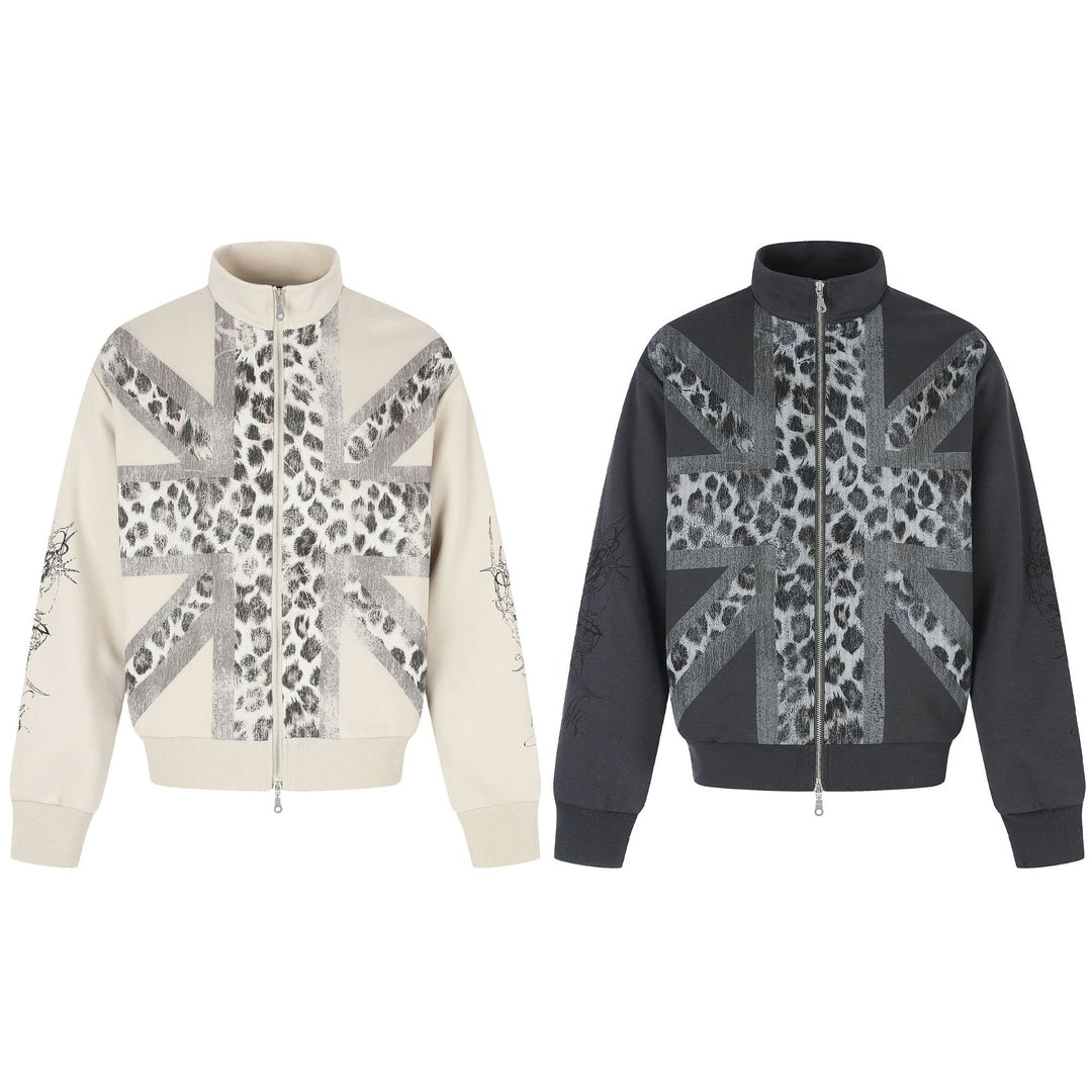 Damen Oversize-Sweatjacke mit Stehkragen und Leoparden-Print Shop Nory